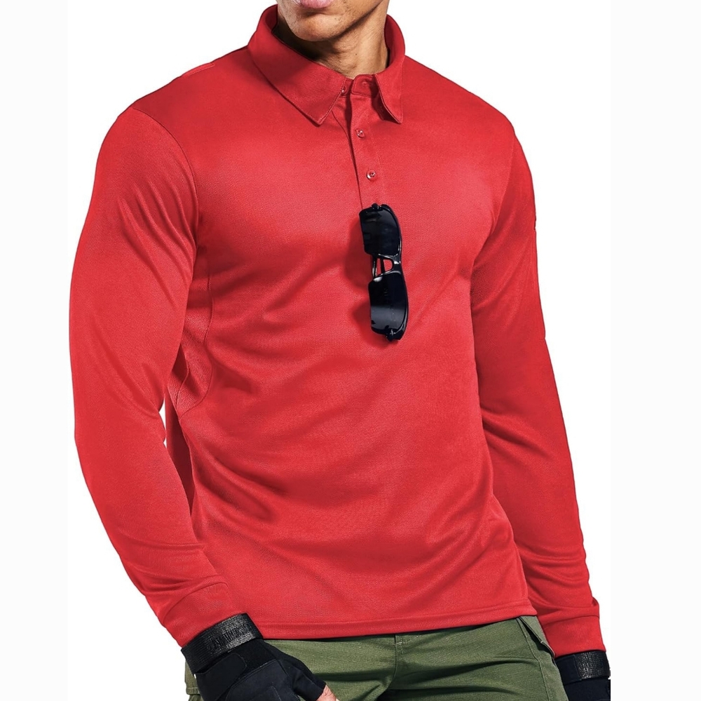 MIER Red Polo Long Sleeve Shirt Men's Sze XL Performance Tactical UPF 50 Utility